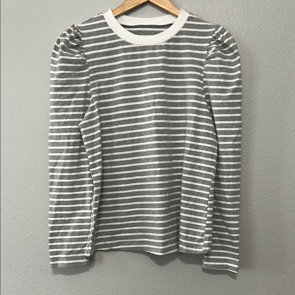 Women's Gray & White Striped Long Sleeve Tee